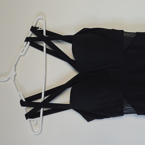 XSCAPE Maxi Gown Black Cut Out Sleeveless V Neck Sheath Sheer Sexy  Dress Size 4 - Picture 4 of 10